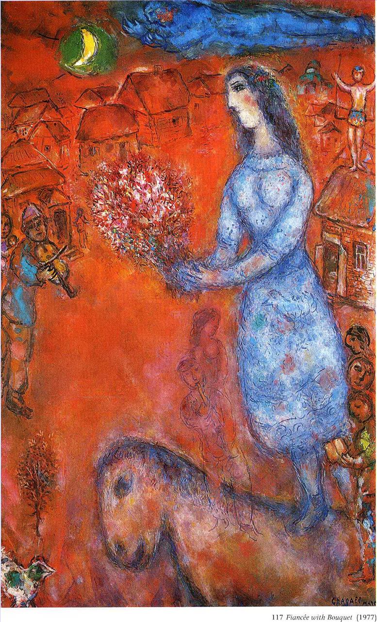 Fiancée au bouquet contemporain Marc Chagall Peintures à l'huile